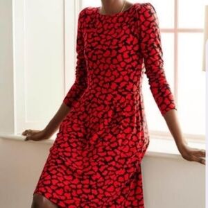 Boden Red & Black Splotch Jersey Midi Long Sleeves Pockets Casual Stretchy Sz 12